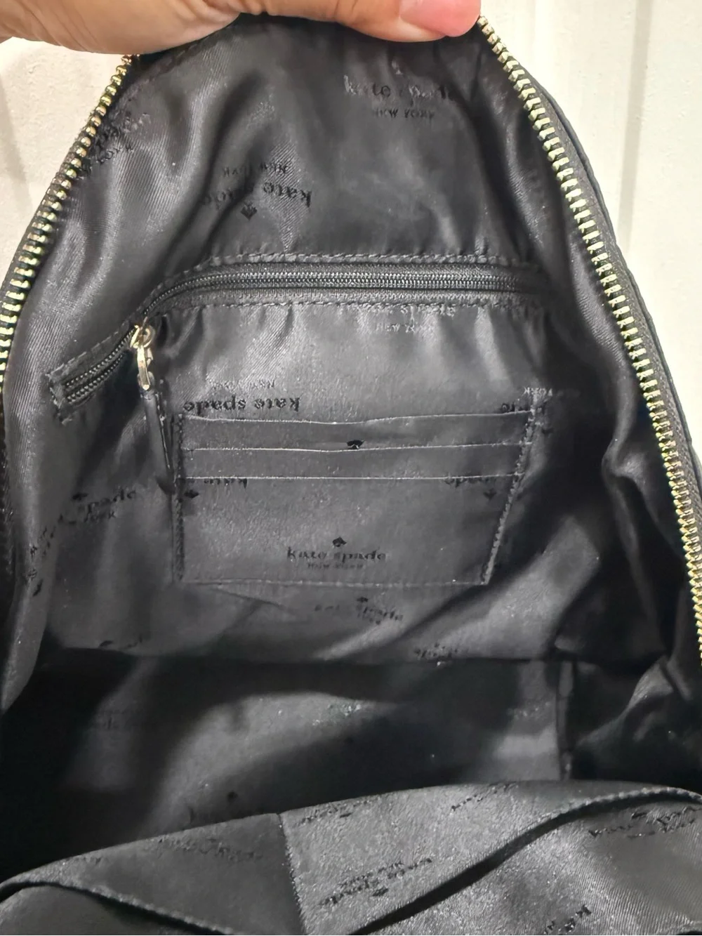 Kat Spade NY Chelsea Black Nylon Compact Backpack with Front Zip Pocket